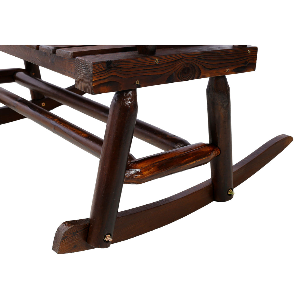 Rustic Outdoor Wood Rocking Bench Double Rocking Chair For 2 Persons With Curved Seat, Porch Rocker - Brown