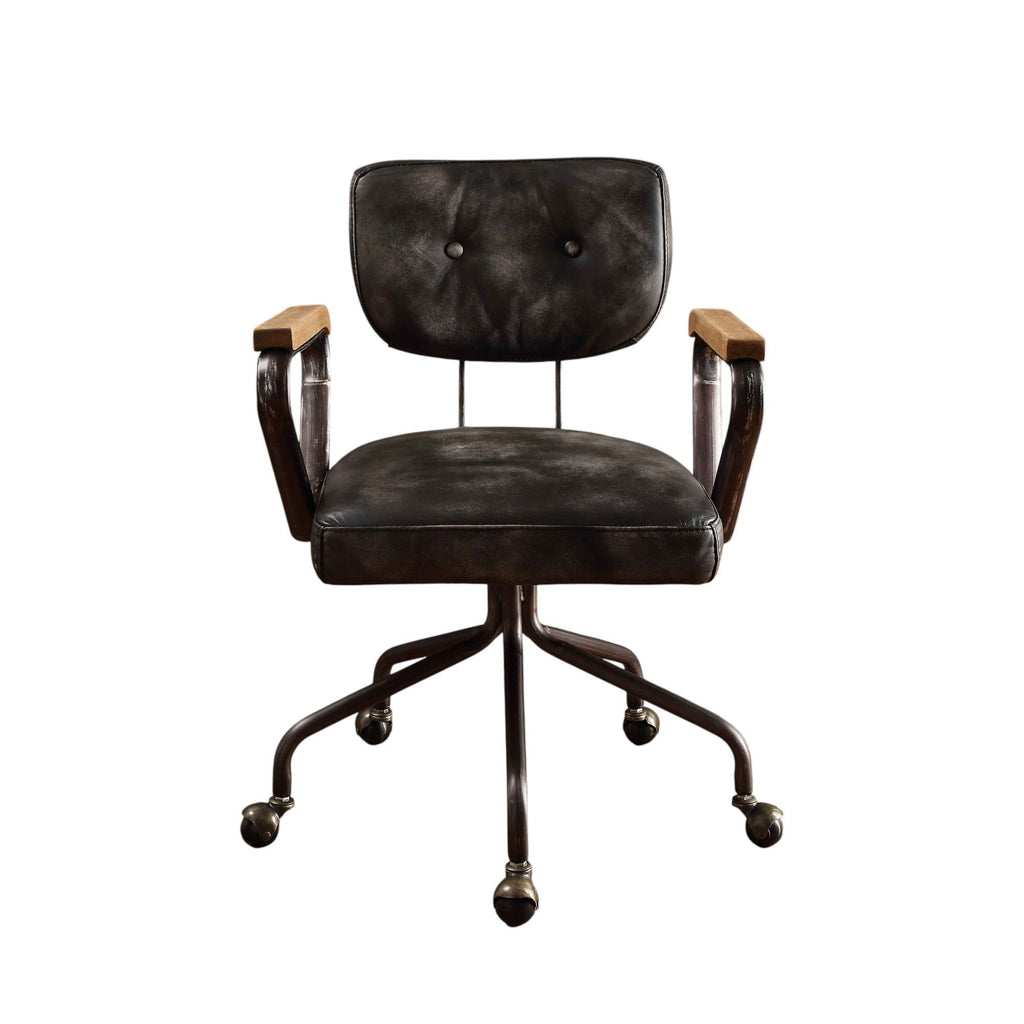 Hallie - Top Grain Leather Office Chair - Vintage Black
