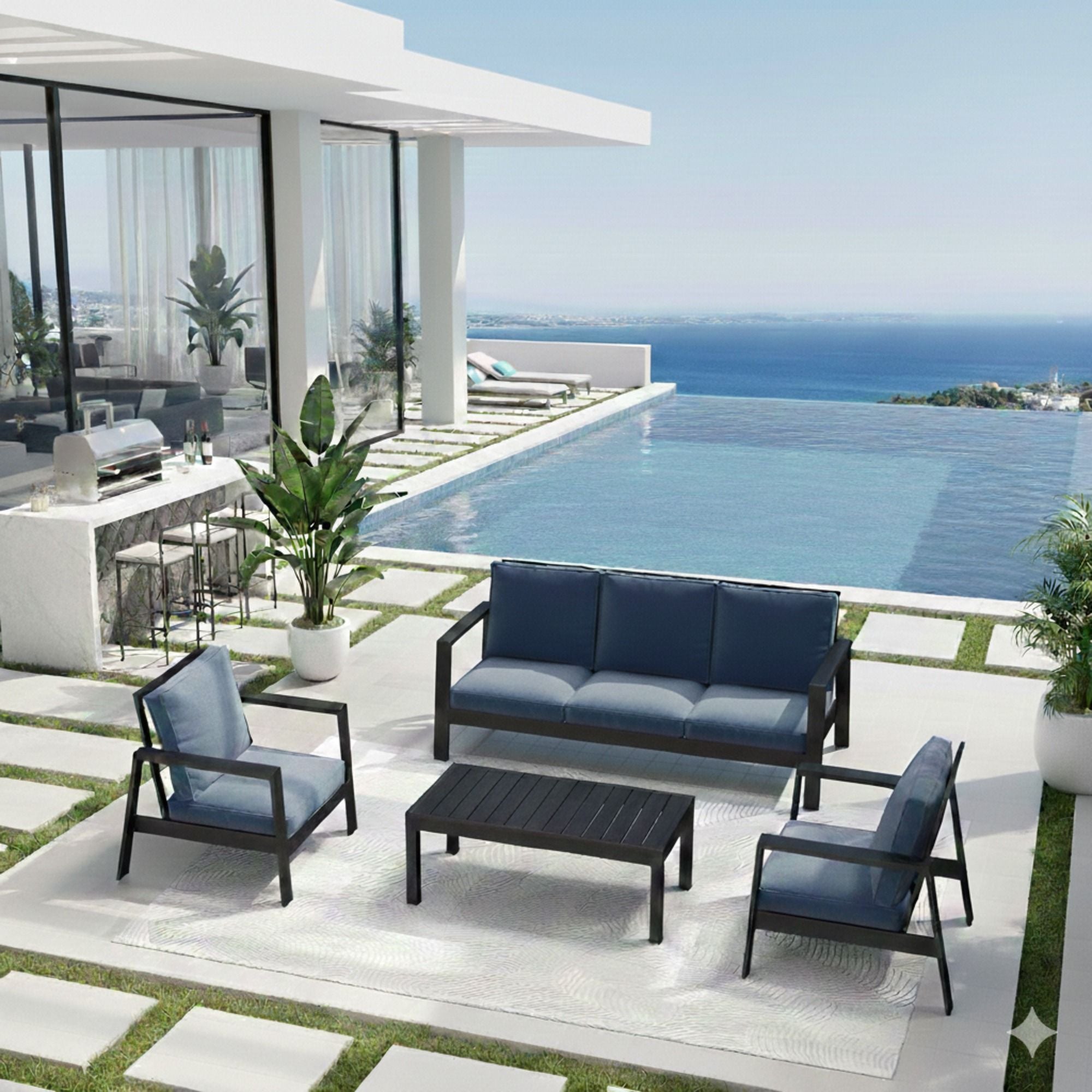 Modern 5 Seat Outdoor Patio Furniture Set With Coffee Table