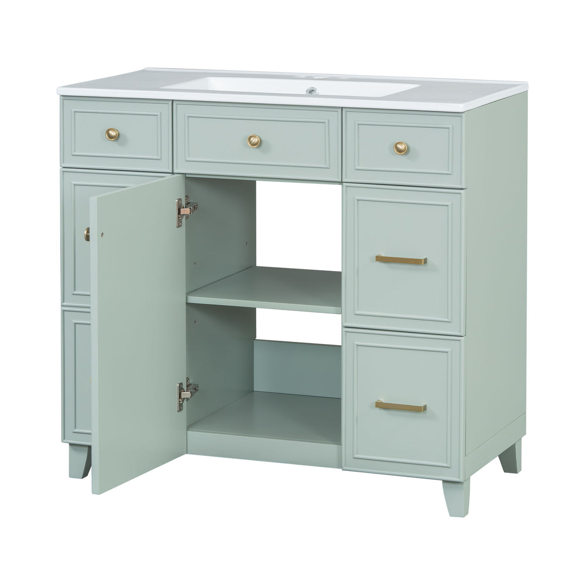 Bathroom Vanity With Ceramic Sink, Soft Close Doors, Adjustable Shelves