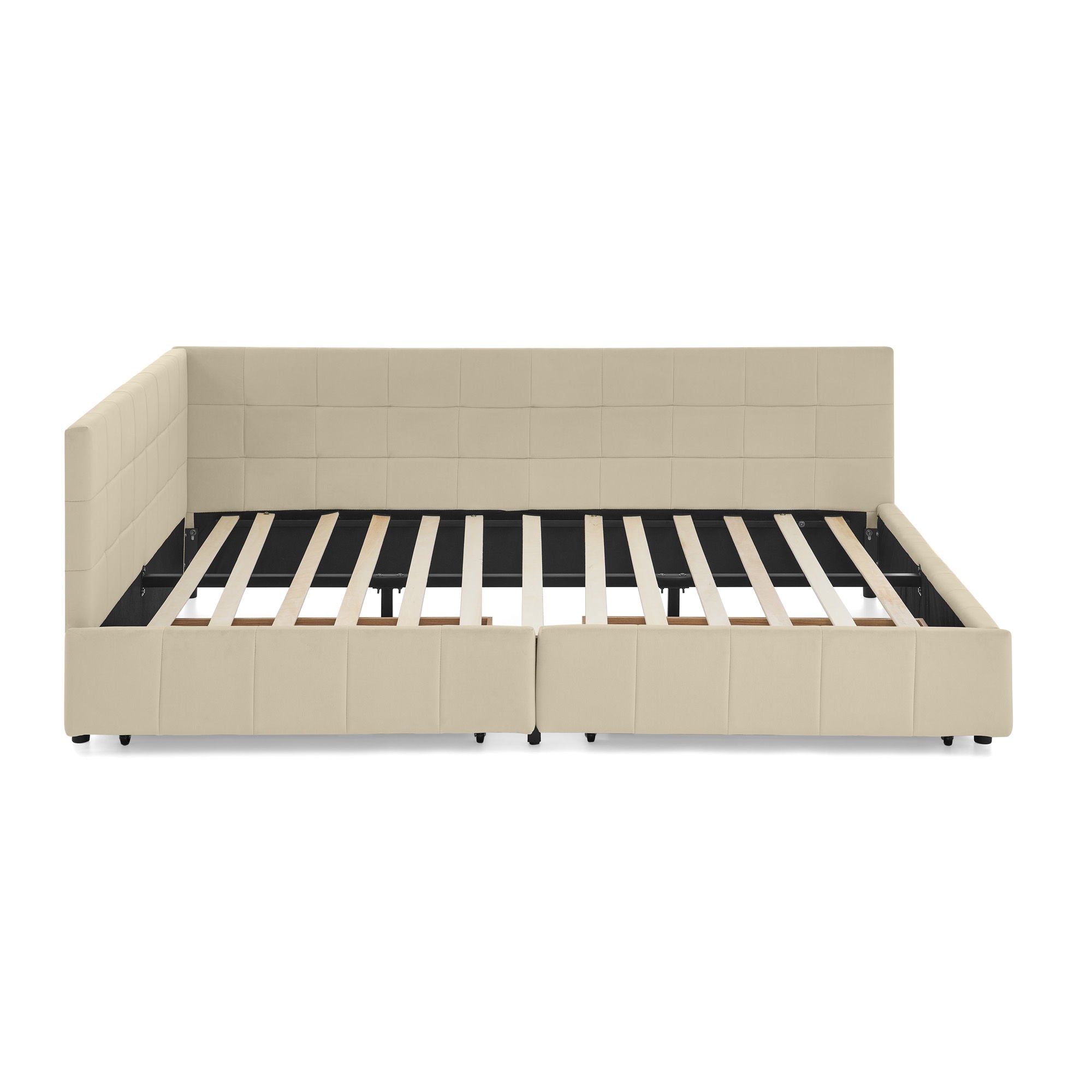 Upholstered Storage Tufted Bed Frame With Backrest And Armrests