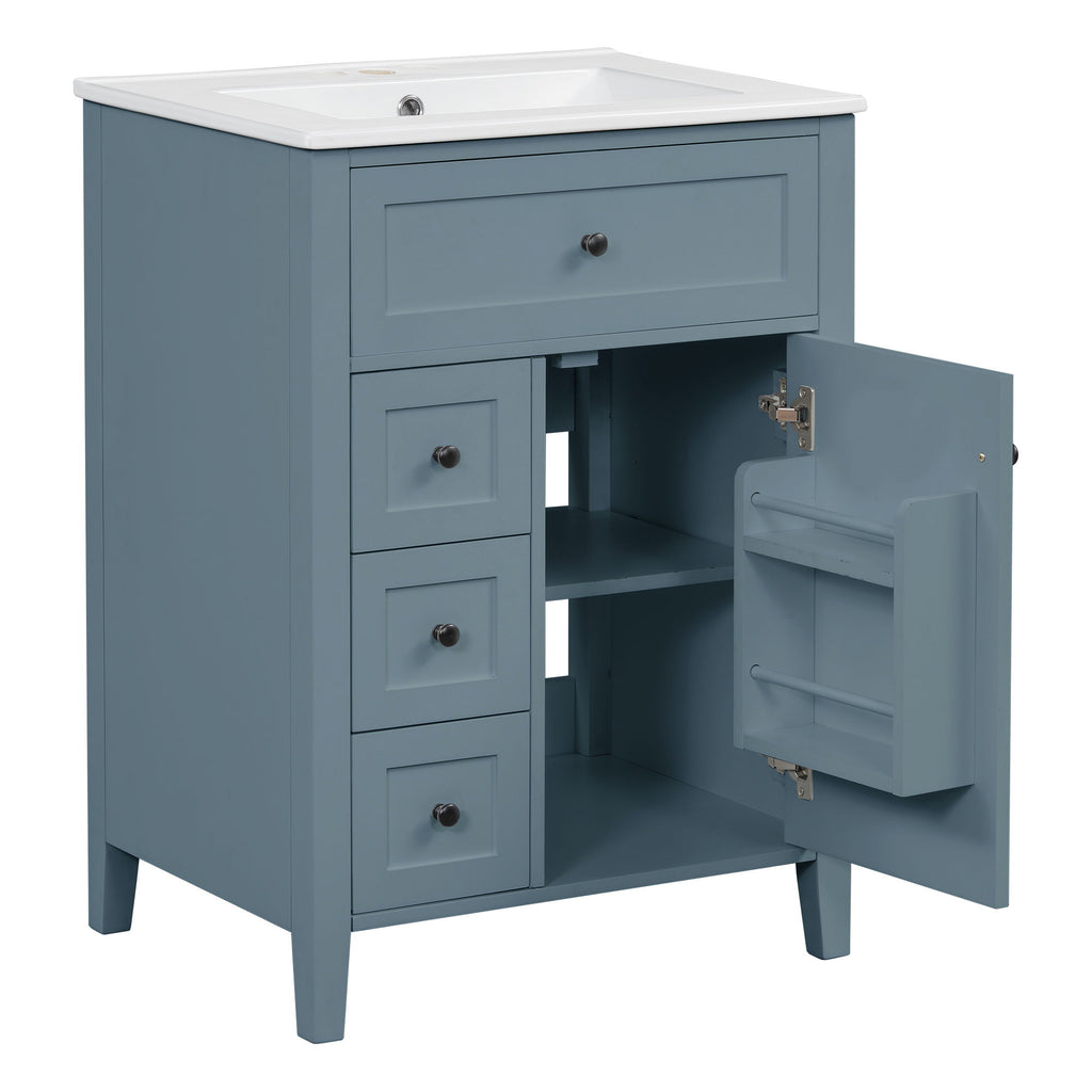 Bathroom Vanity With Sink, 3 Drawers & Cabinet With Adjustable Shelves