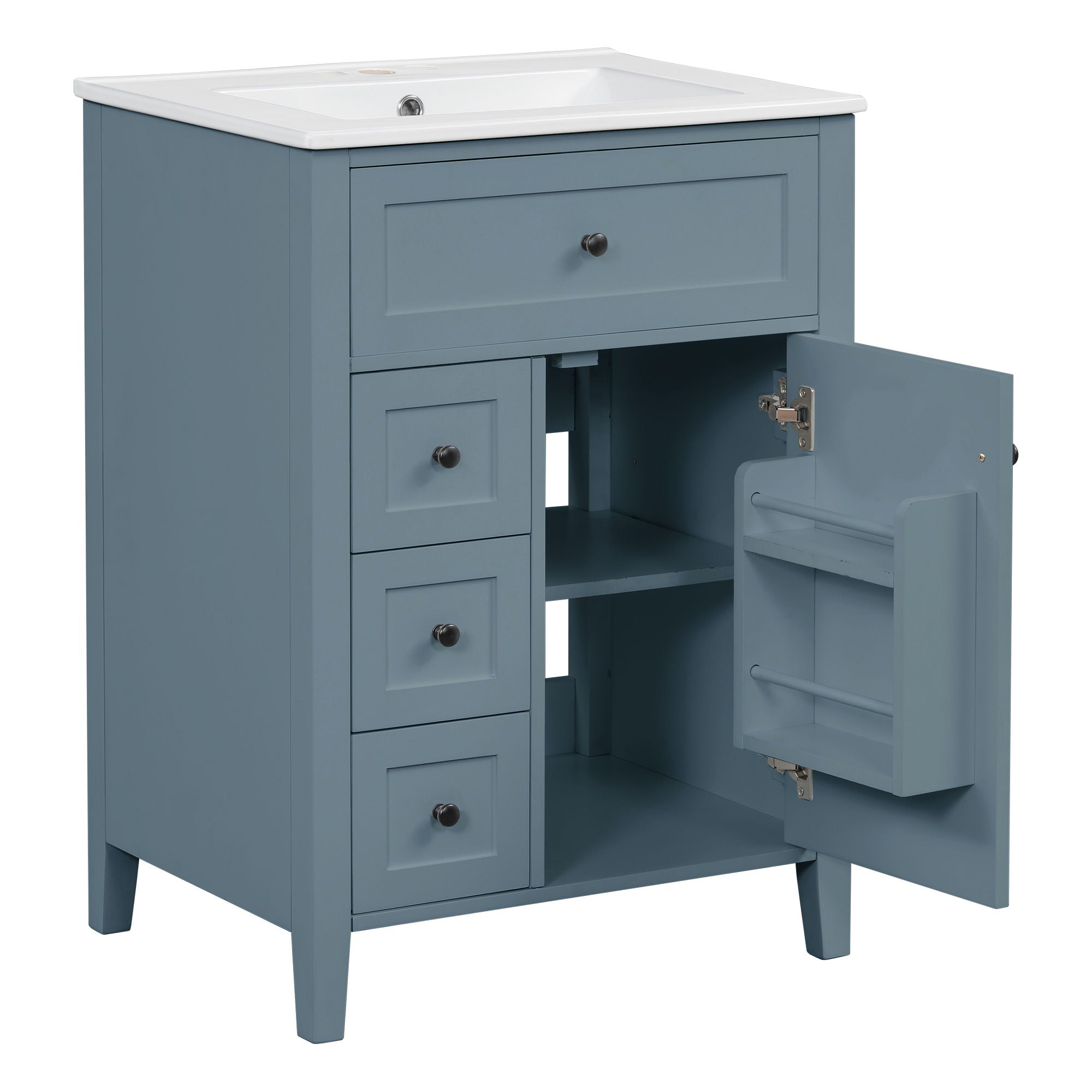 Bathroom Vanity With Sink, 3 Drawers & Cabinet With Adjustable Shelves