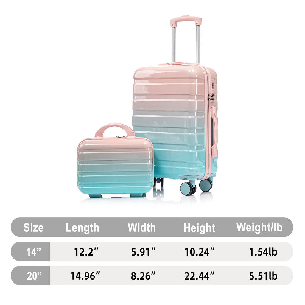Luggage Set 14" / 20" With Combination Lock And Cosmetic Case