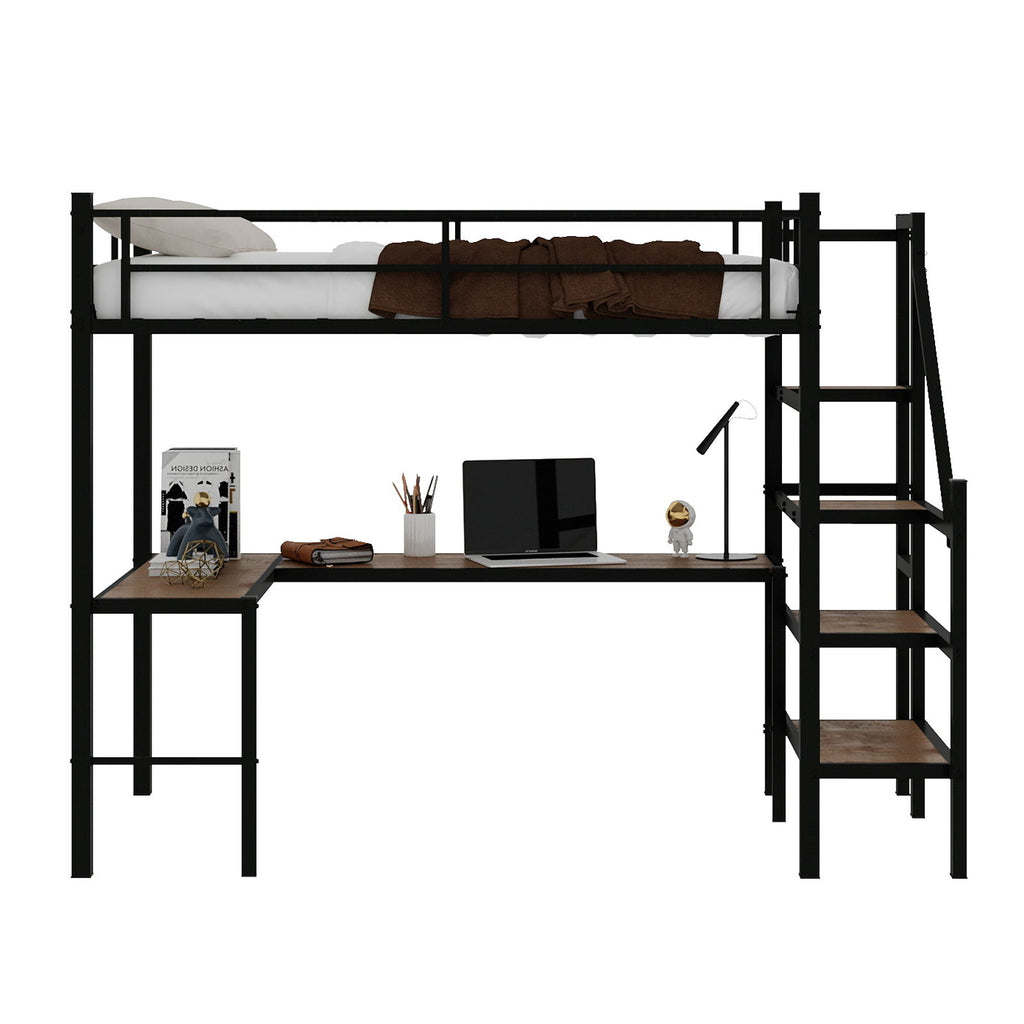 Loft Bed & L-Shaped Desk, Large Storage Space