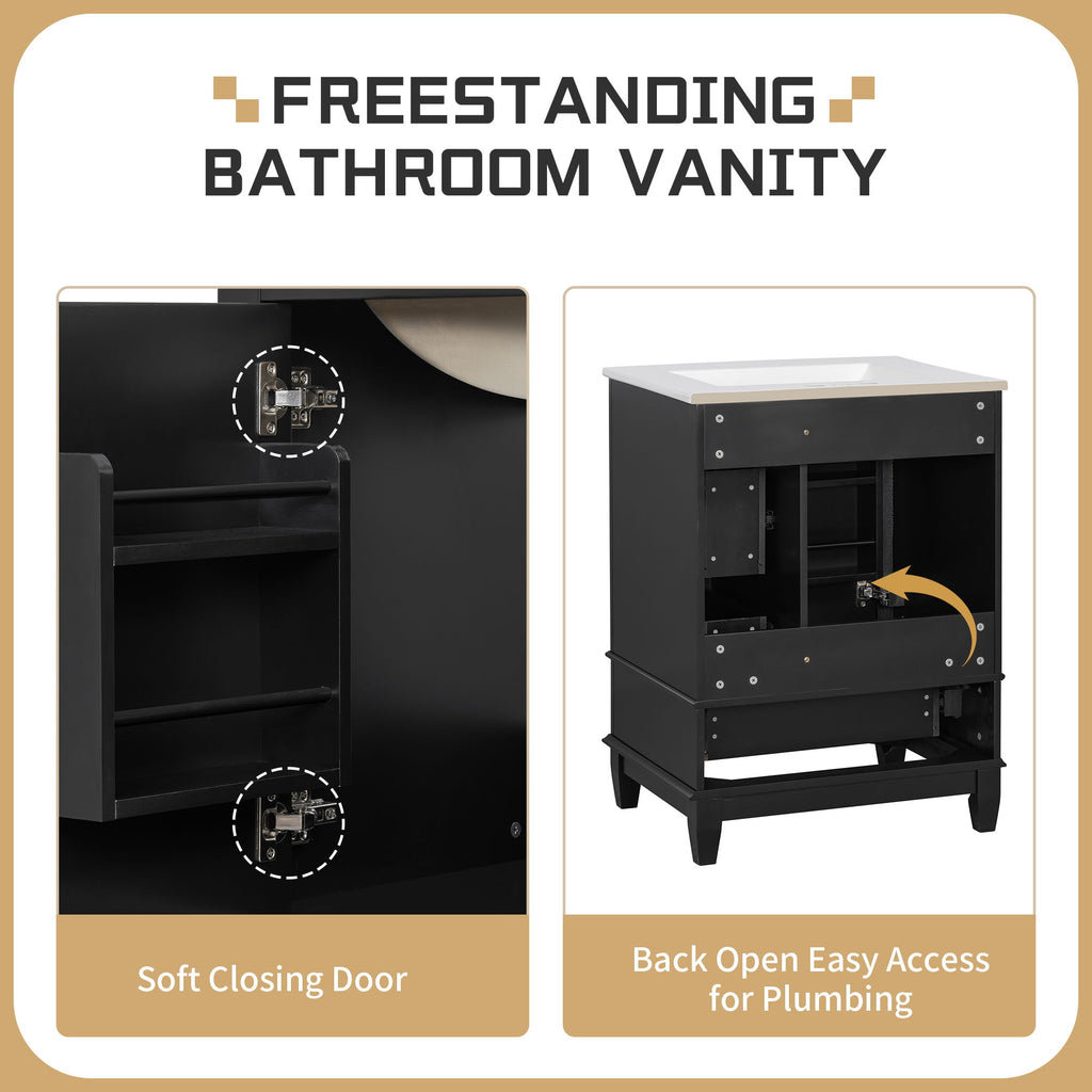 Modern Bathroom Vanity With Sink, Freestanding Cabinet With Drawers And Storage Shelves