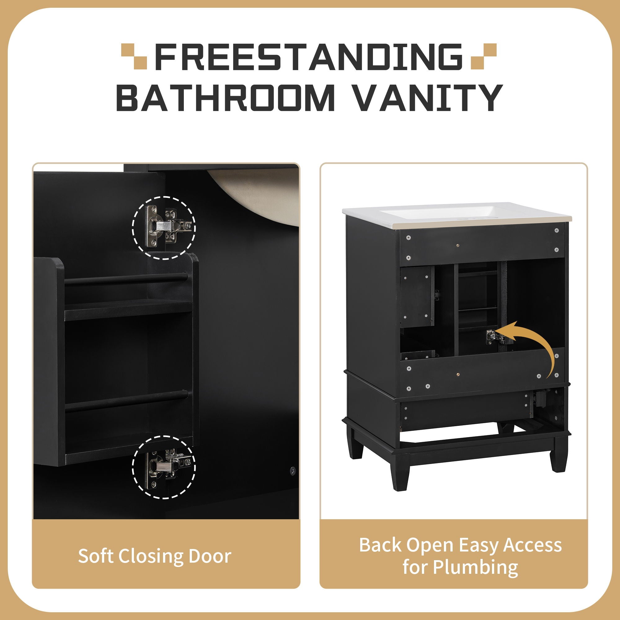 Modern Bathroom Vanity With Sink, Freestanding Cabinet With Drawers And Storage Shelves