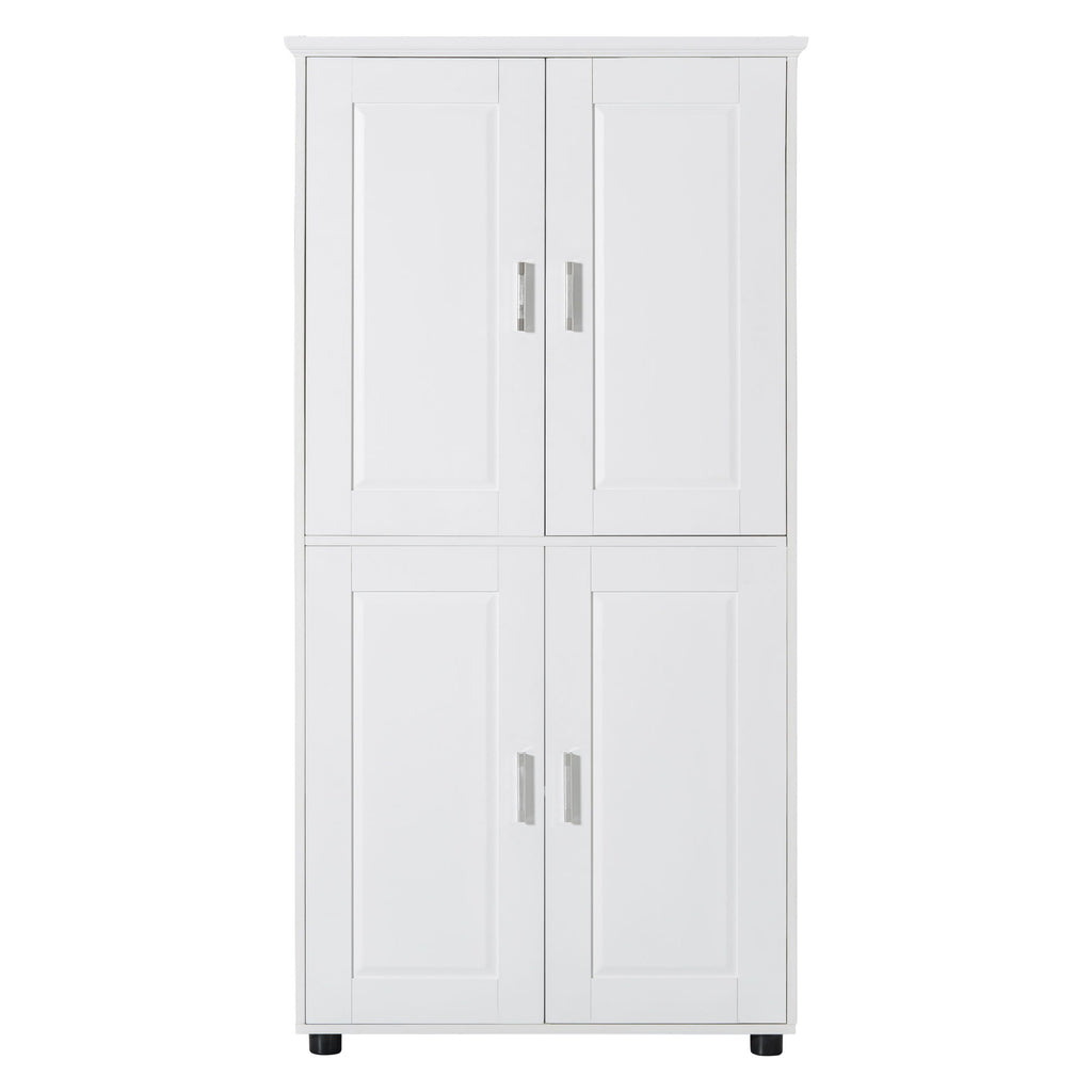 Tall And Wide Bathroom Floor Storage Cabinet With 4 Doors, Adjustable Shelves - White