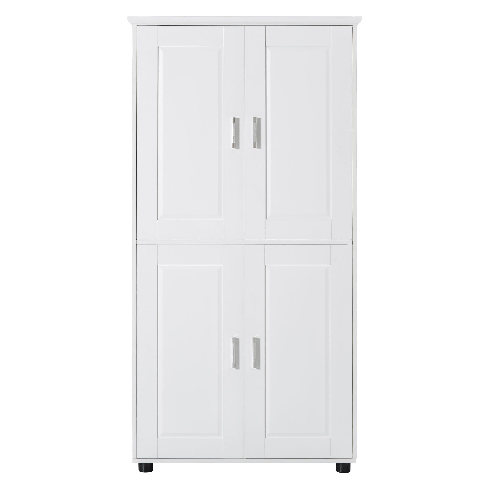 Tall And Wide Bathroom Floor Storage Cabinet With 4 Doors, Adjustable Shelves - White