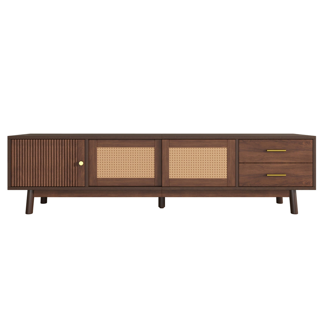 TV Stand For 80" TVs With Sliding Doors And Drawers, Accent Storage Unit - Dark Brown