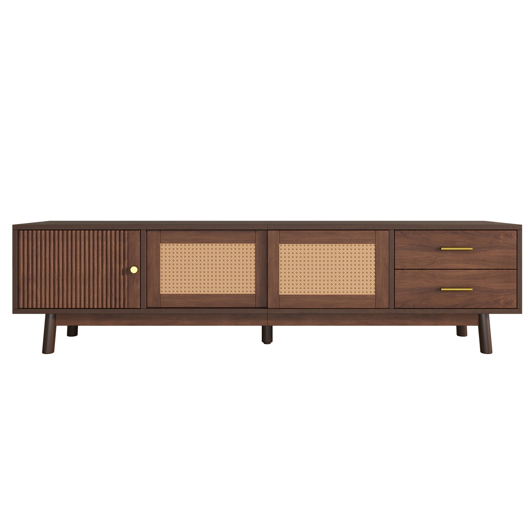 TV Stand For 80" TVs With Sliding Doors And Drawers, Accent Storage Unit - Dark Brown