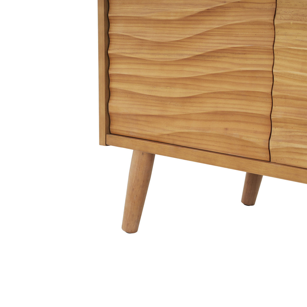 4 Door Sideboard, Wavy Pattern Doors, Adjustable Shelves - Natural