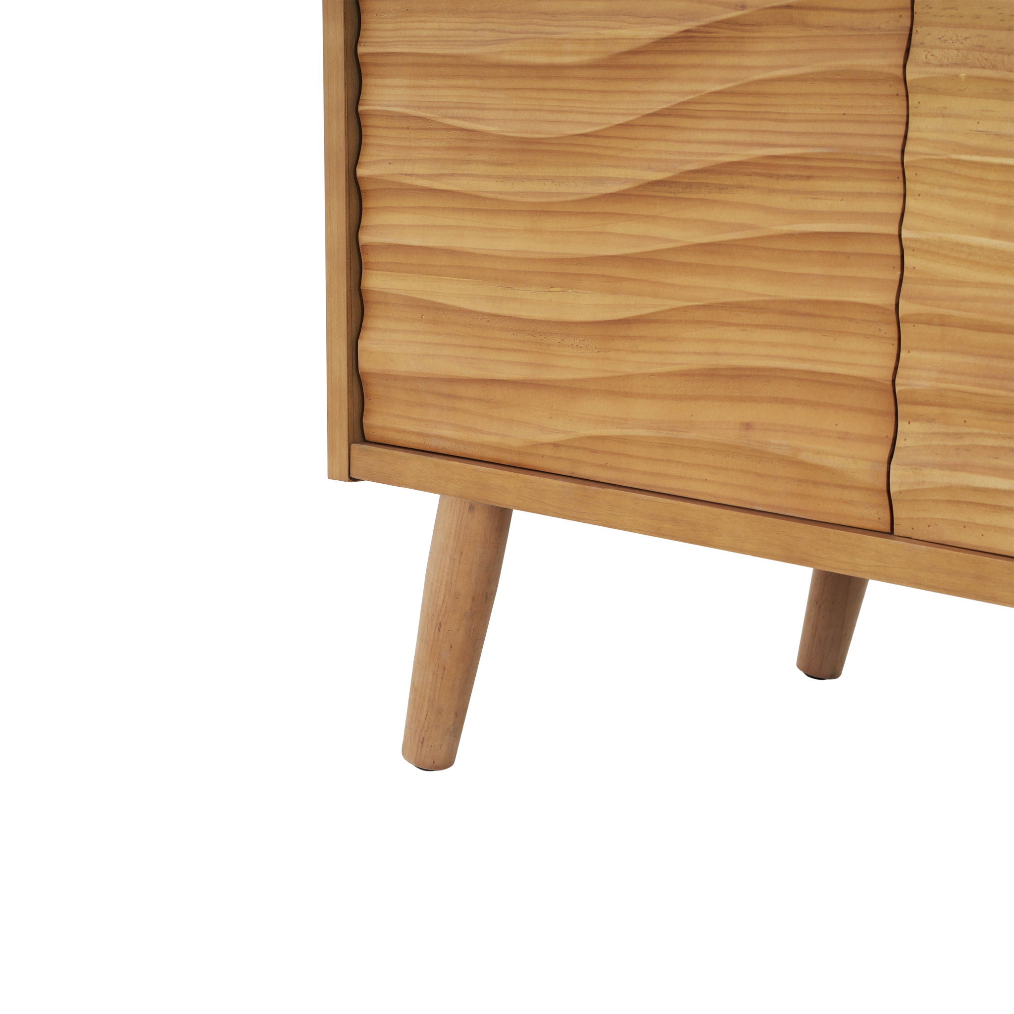 4 Door Sideboard, Wavy Pattern Doors, Adjustable Shelves - Natural