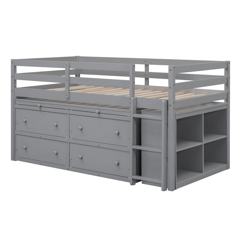 Loft Bed With Retractable Writing Desk And 4 Drawers, With Lateral Portable Desk And Shelves