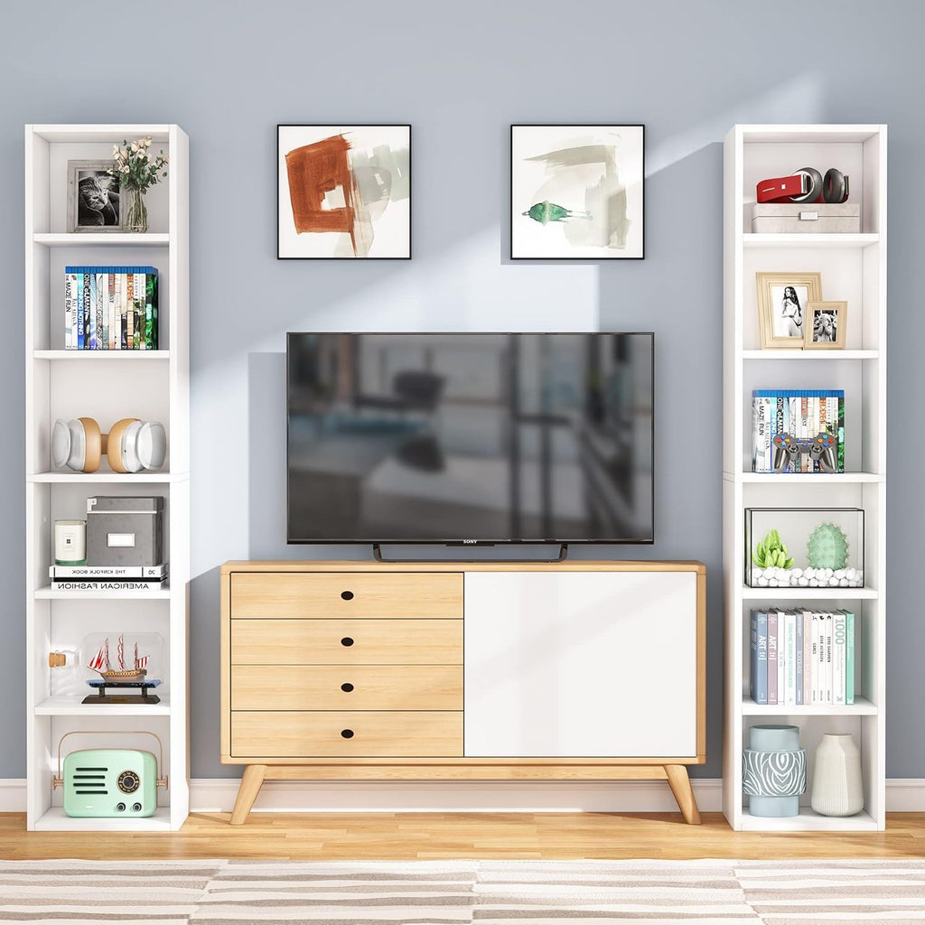 6 Tier Narrow Corner Cube Bookcase Storage, Freestanding Shelf With Open Cubes For Living Room