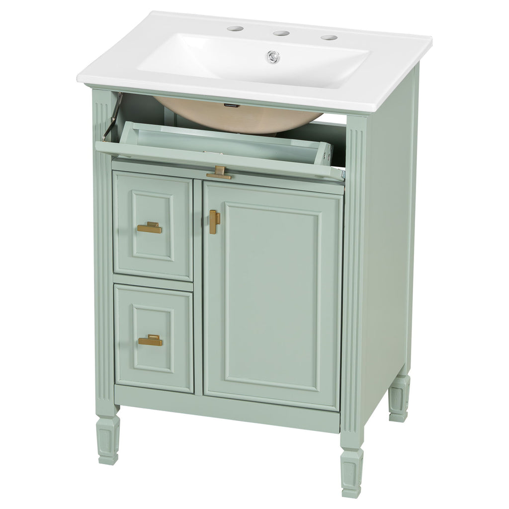 Modern Bathroom Vanity With Sink, Flip Drawer, 2 Drawers, Adjustable Shelf