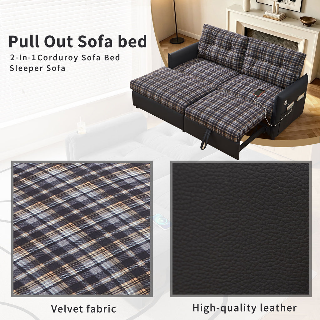 Sleeper Sofa, Expandable Sectional With Ottoman For Living Room