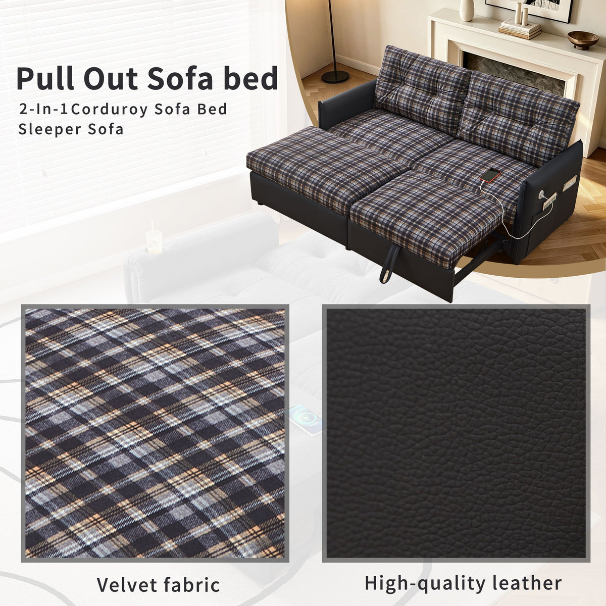 Sleeper Sofa, Expandable Sectional With Ottoman For Living Room