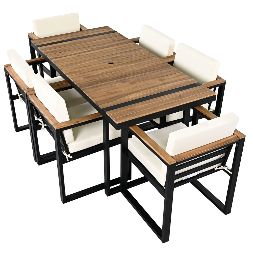 7 Pieces Outdoor Dining Set Patio Dining Table And Chair Set With And Removable Cushions For Patio