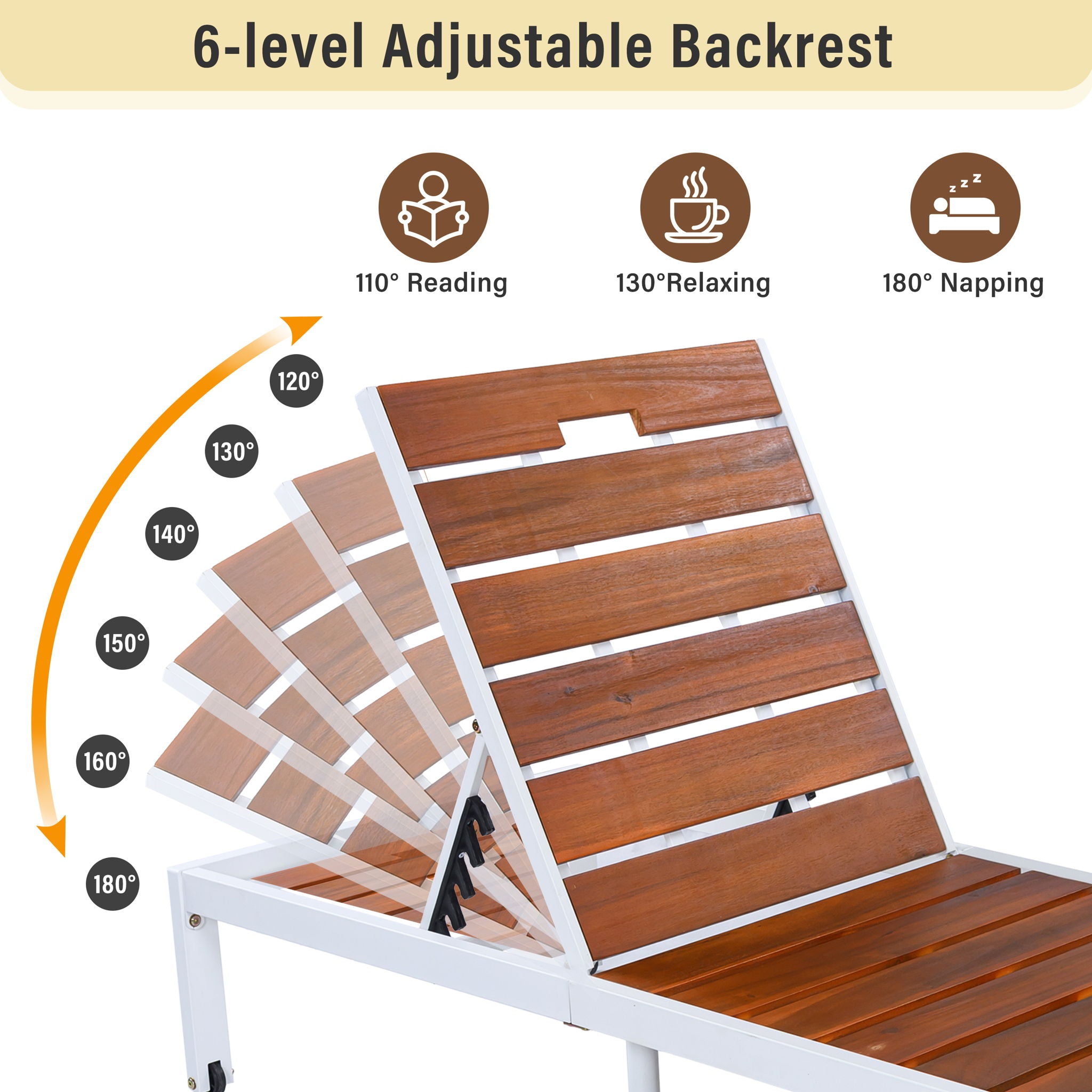 Outdoor Chaise Pool Lounge Chairs With Adjustable Backrest - Brown / White