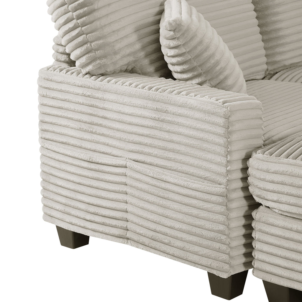 Upholstered U-Shaped Sectional Sofa With Movable Ottoman And Side Storage Pockets