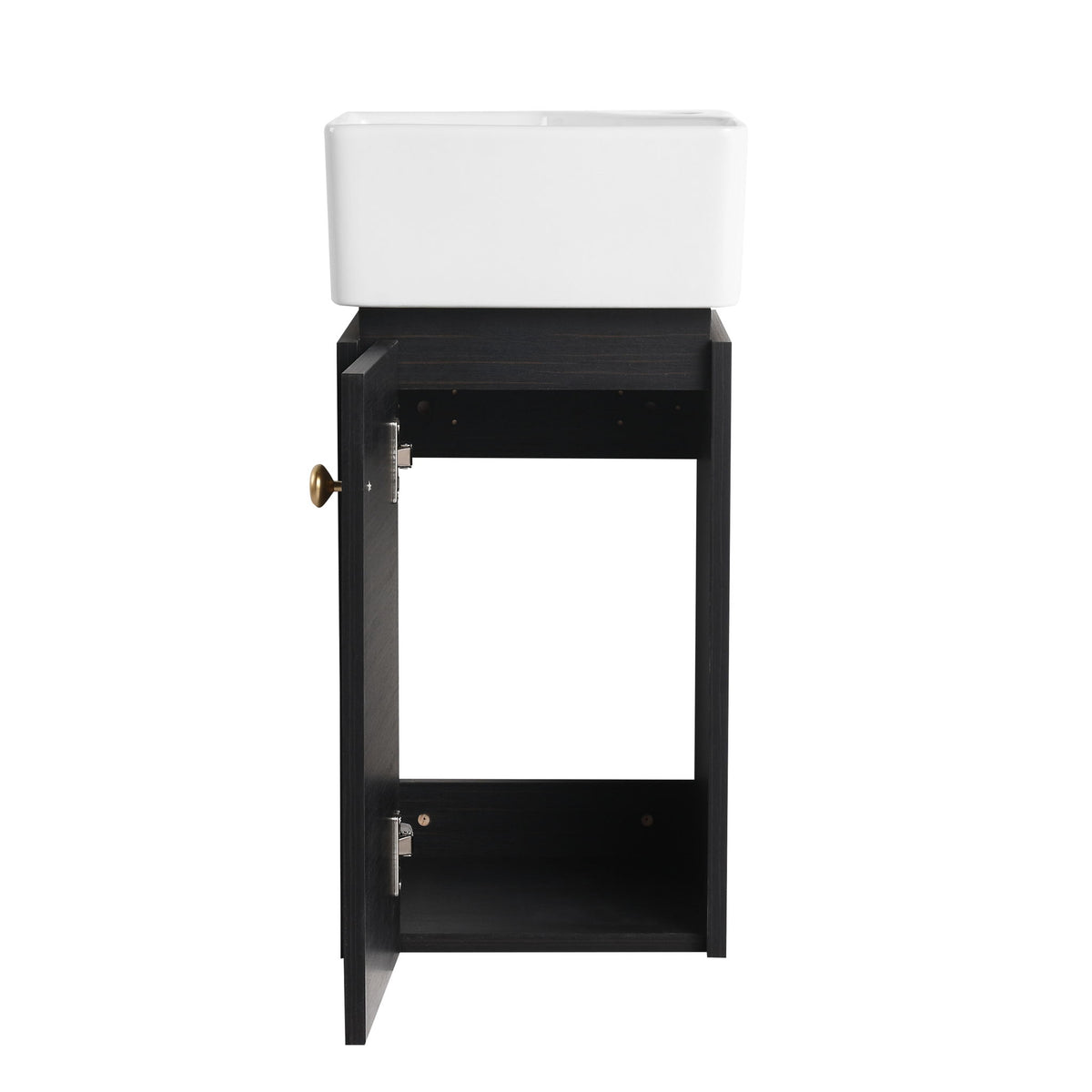 Compact Bathroom Vanity With Sink, Soft Close Door - Black Chestnut
