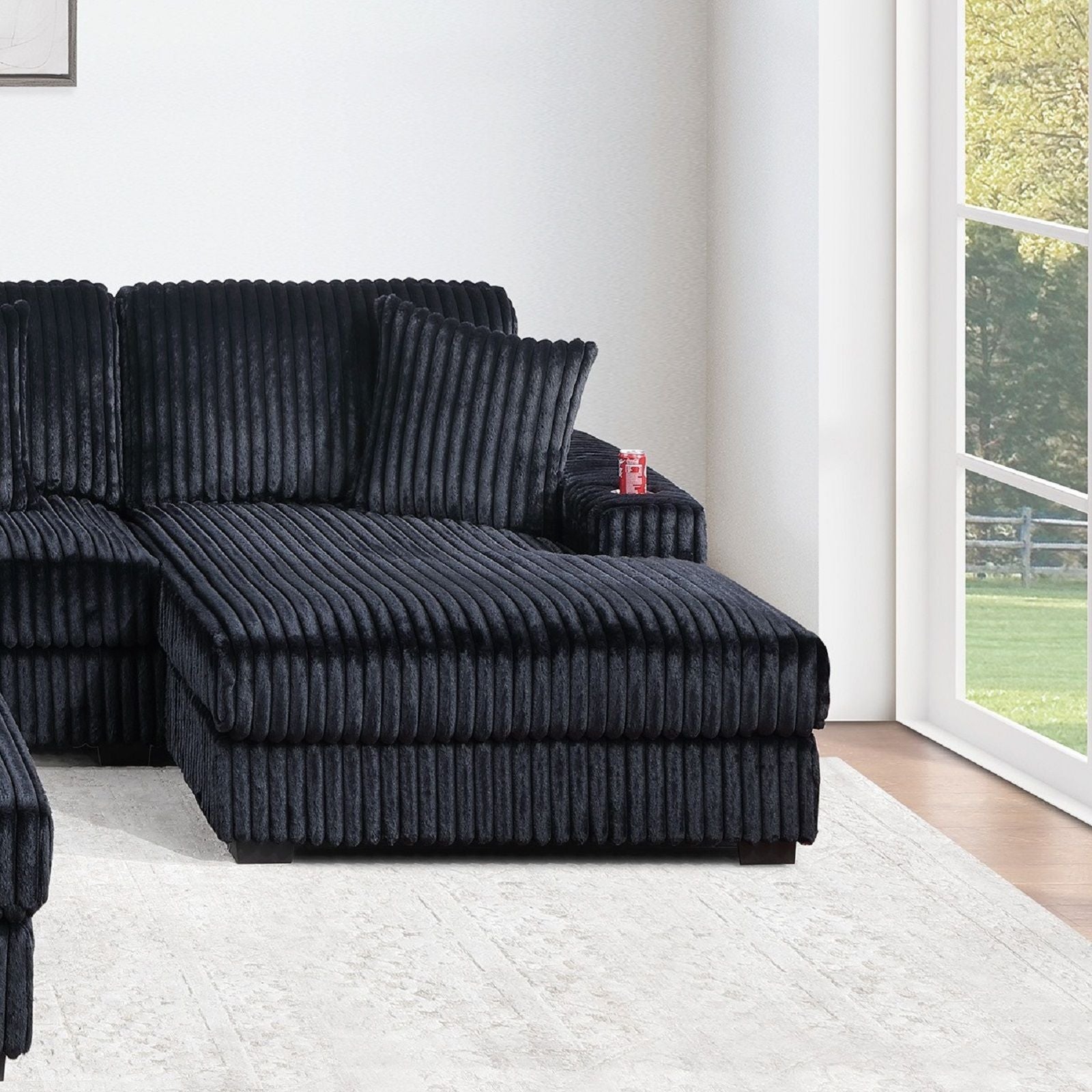 6 Piece Modular U Sectional Sofa Set With USB Cup Holder, Low Leg - Black
