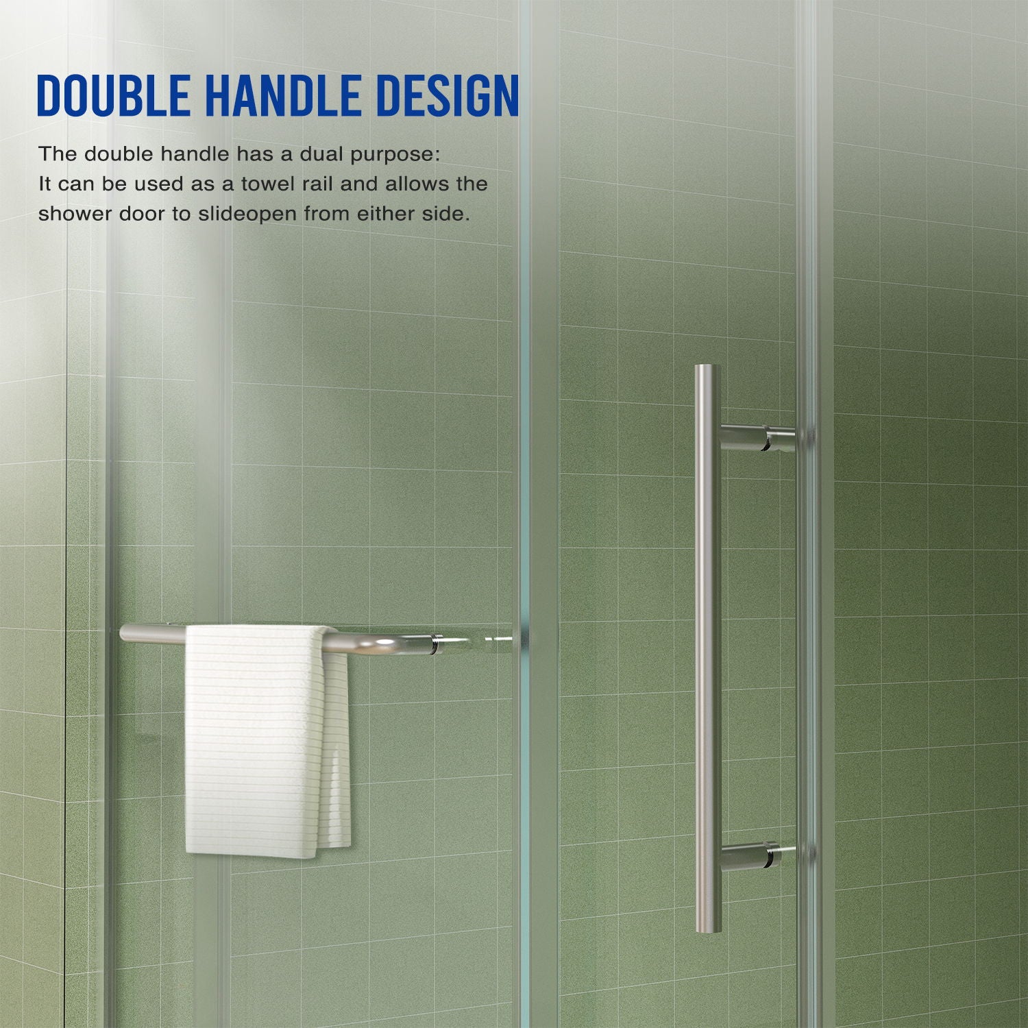 Frameless Shower Door, Sliding Shower Door, Premium 5 / 16" (8 Mm) Thick Tempered Glass Shower Enclosure With Towel Bar, Double Side Easy Clean Coat, Finished With Buffer