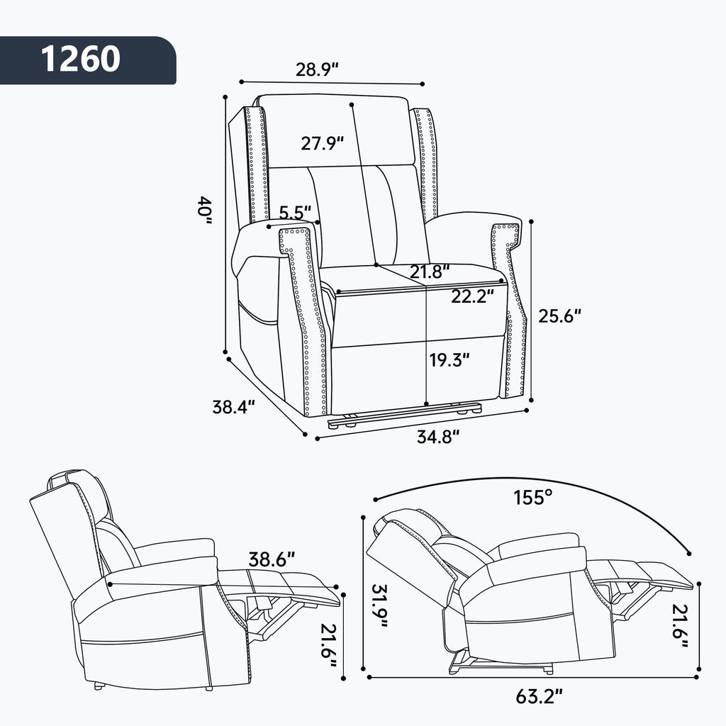 Manual Recliner Chair With Heavy Duty Motion Mechanism, 8 Vibrating Nodes And 3 Massage Modes For Living Room
