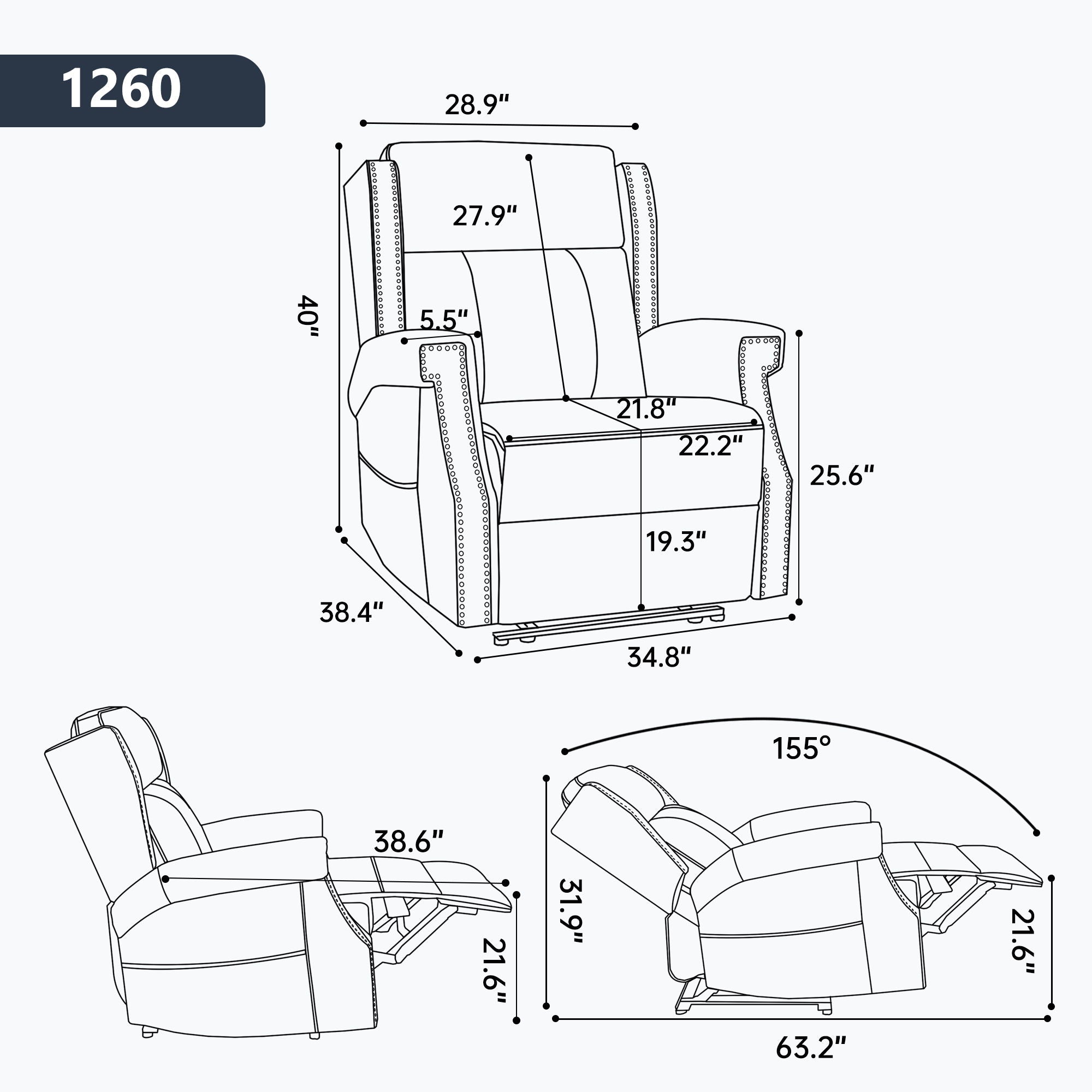 Manual Recliner Chair With Heavy Duty Motion Mechanism, 8 Vibrating Nodes And 3 Massage Modes For Living Room