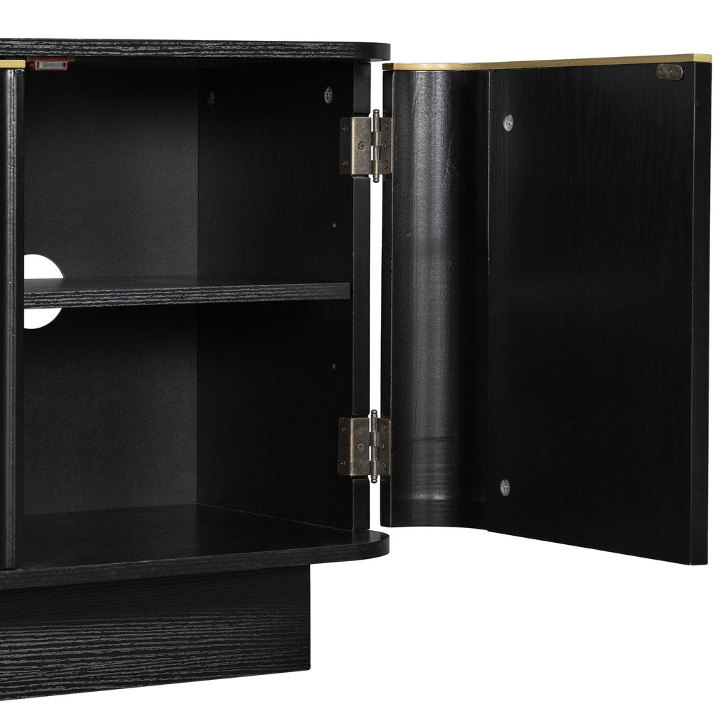TV Stand, Fluted Media Console With Adjustable Shelves And Cable Holes
