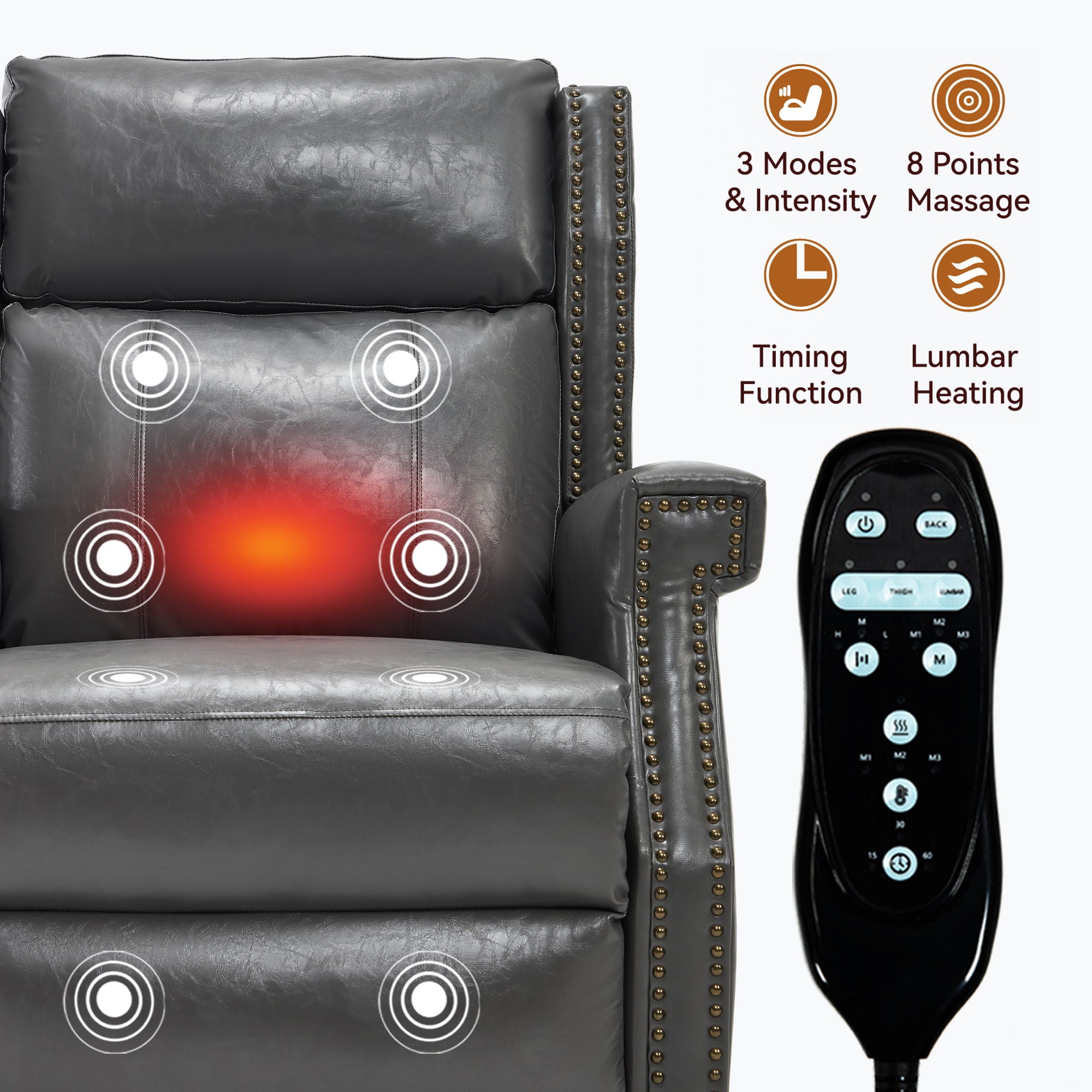 Manual Recliner Chair With Heavy Duty Motion Mechanism, 8 Vibrating Nodes And 3 Massage Modes For Living Room