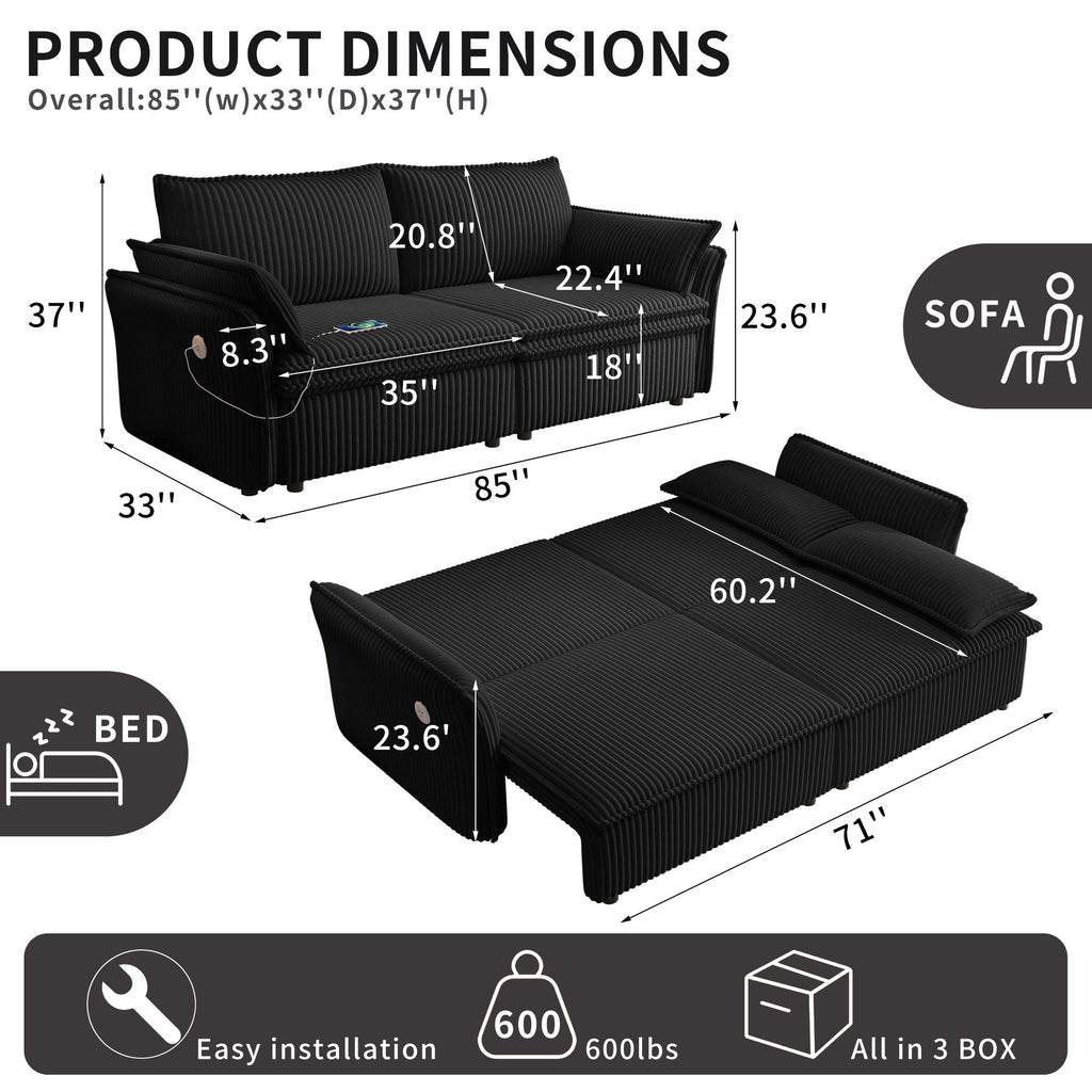 2 In 1 Convertible Sofa Bed, Multi Functional Living Room Furniture