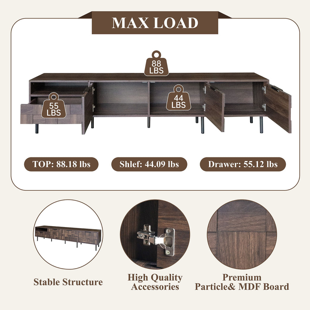 78" TV Stand With Storage Cabinets For Living Room - Walnut