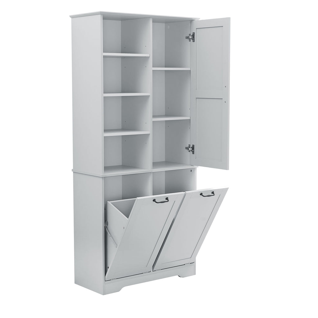Freestanding Bathroom Storage Cabinet With Doors And Drawers, Adjustable Shelves, Tilt-Out Laundry Hamper