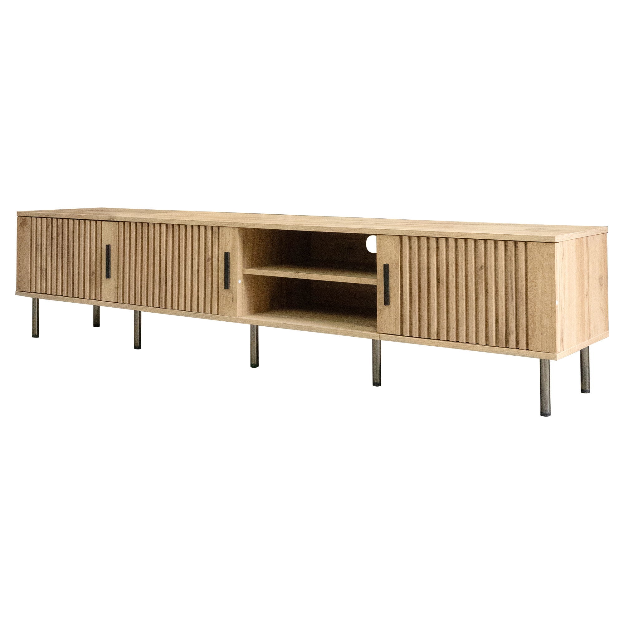 78" TV Stand For TVs Up To 85" With Closed Storage, Living Room Entertainment Center - Natural Wood