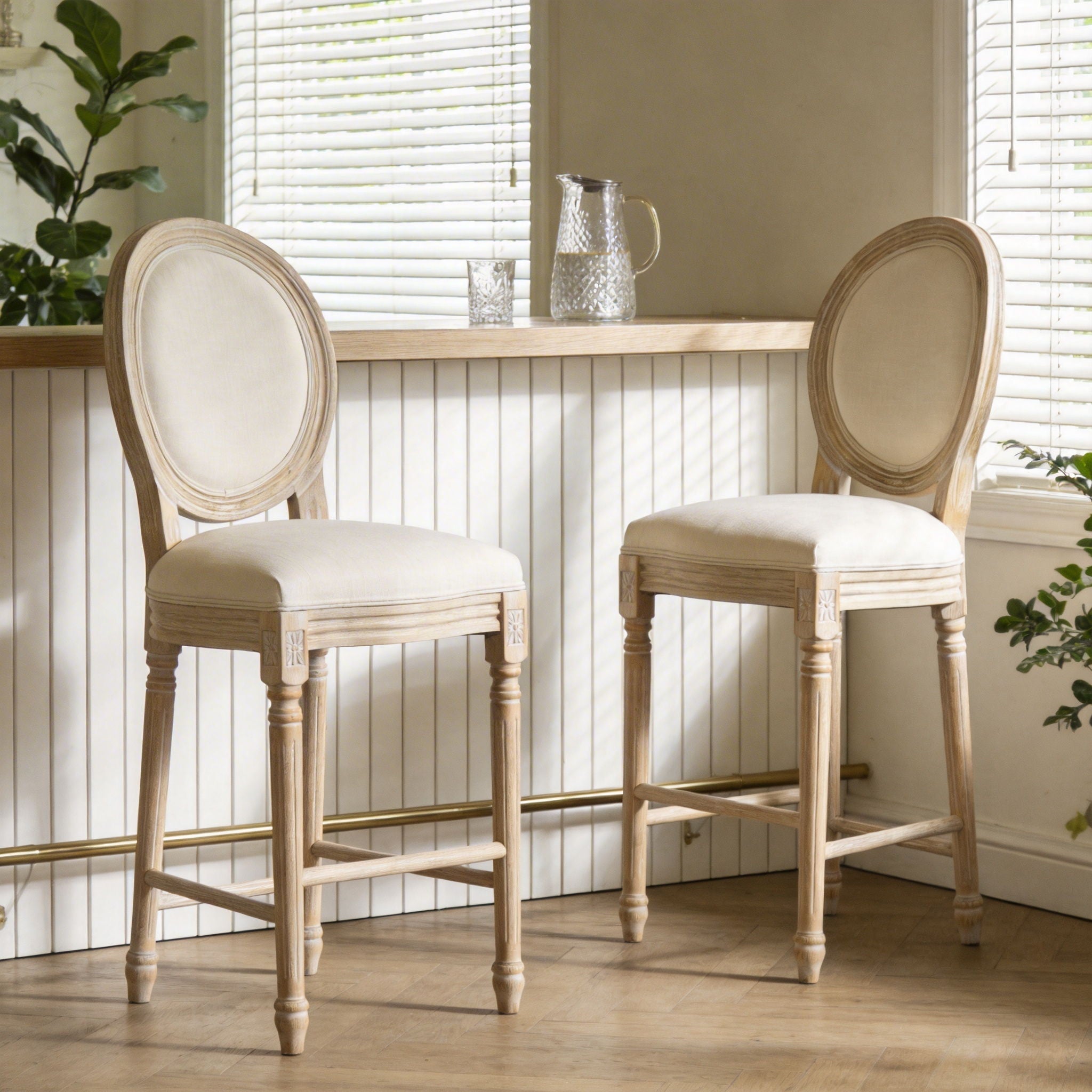 French Country Bar Chairs & Round Back (Set of 2)