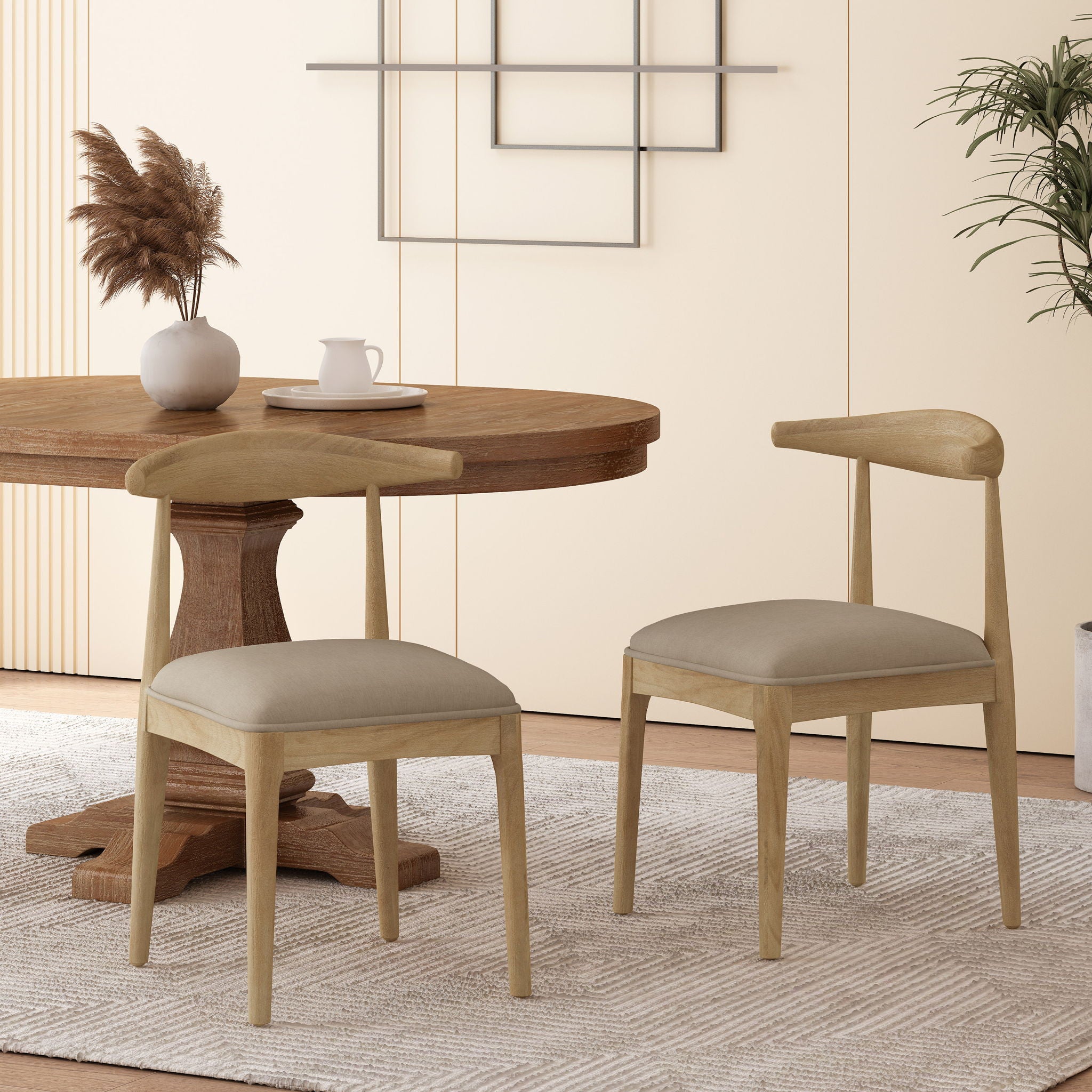 Mid Century Modern Dining Chair Set With Upholstered Seating