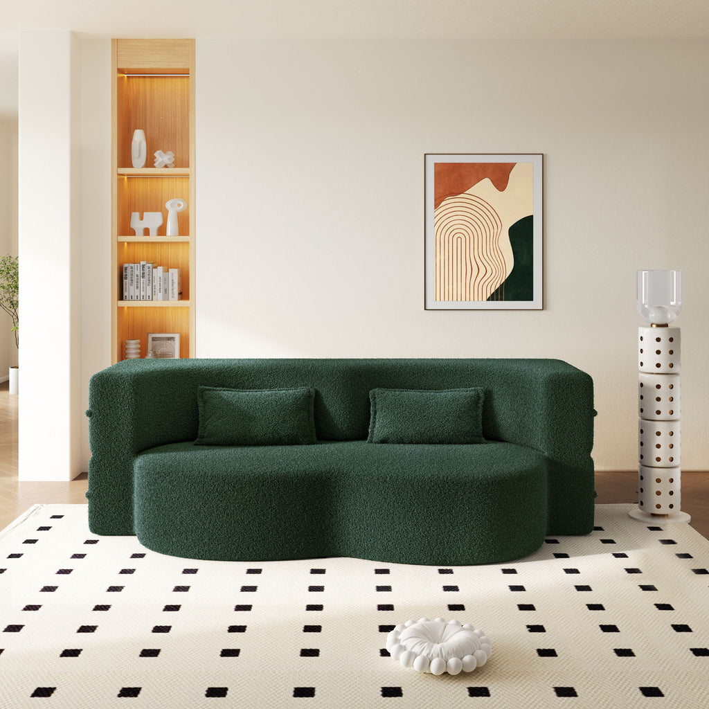 Modern Floor Sleeper Sofa Bed With 2 Pillows, Convertible Twin Size Folding Mattress For Living Room