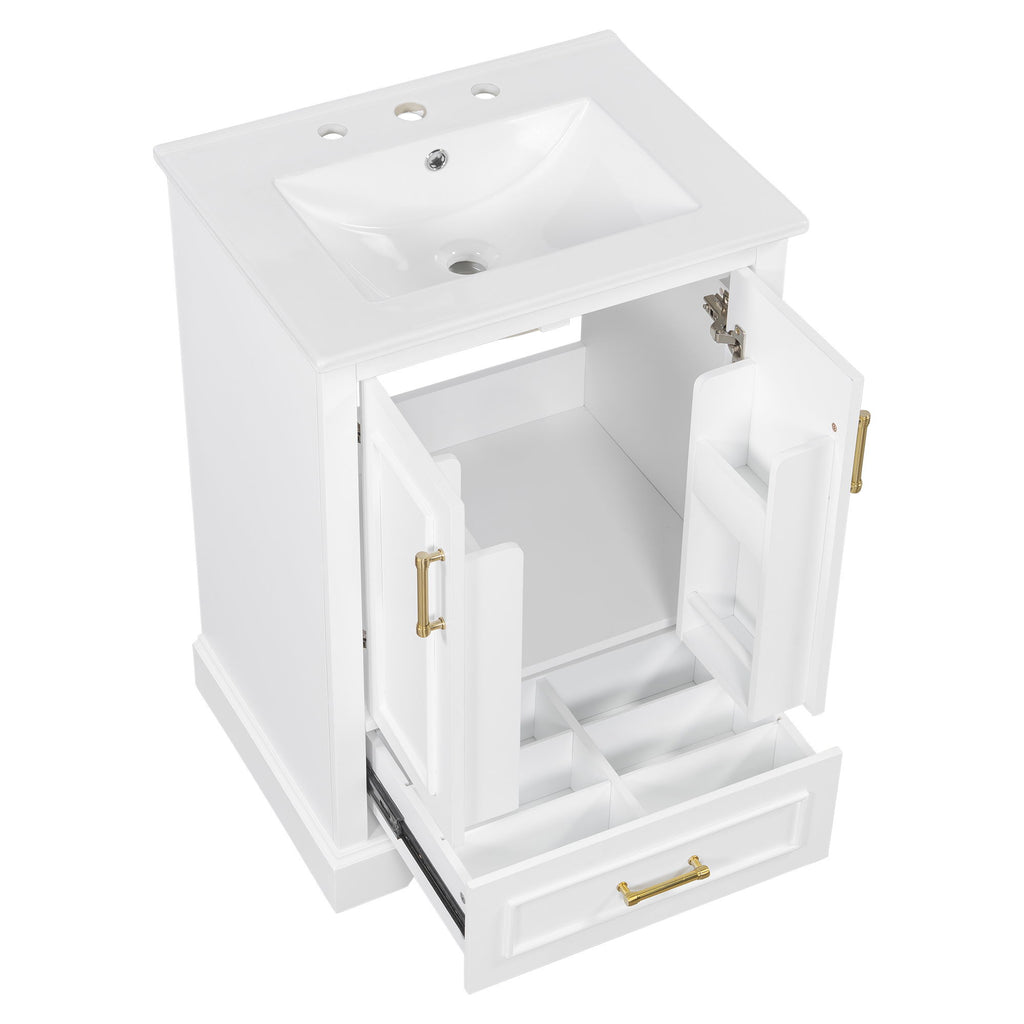 Bathroom Vanity With Sink, 1 Divided Drawer And 2 Soft Close Doors With Double Shelf