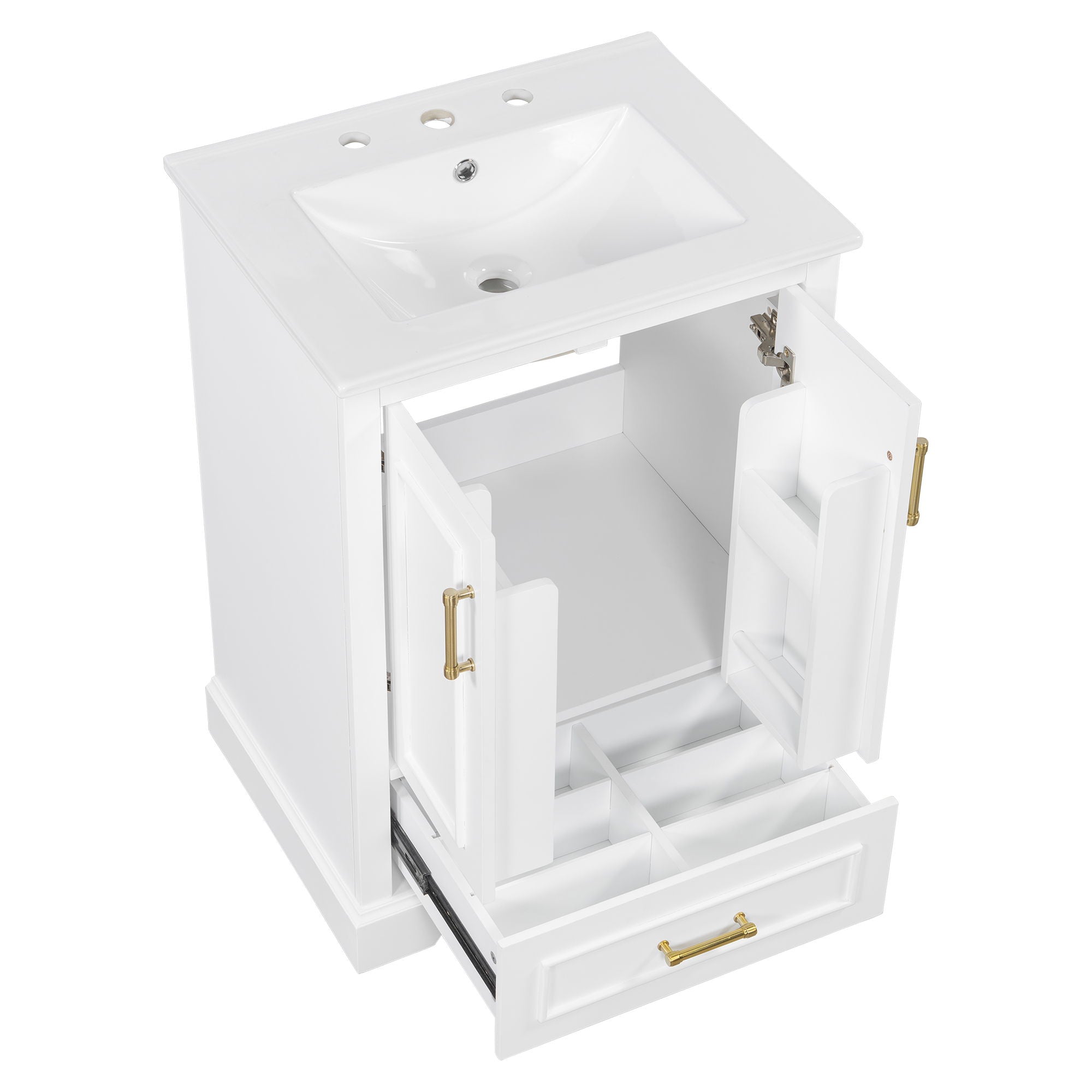 Bathroom Vanity With Sink, 1 Divided Drawer And 2 Soft Close Doors With Double Shelf