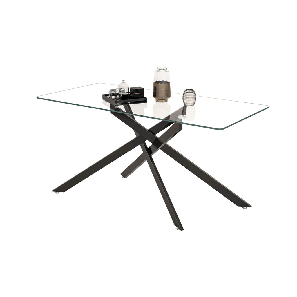 Stylish Design Rectangular Clear Tempered Glass Dining Table With Metal Legs