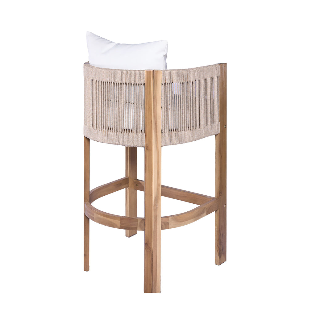 Modern Matera Barstool (Set of 2) With Wraparound Back And Rope - Teak / Beige