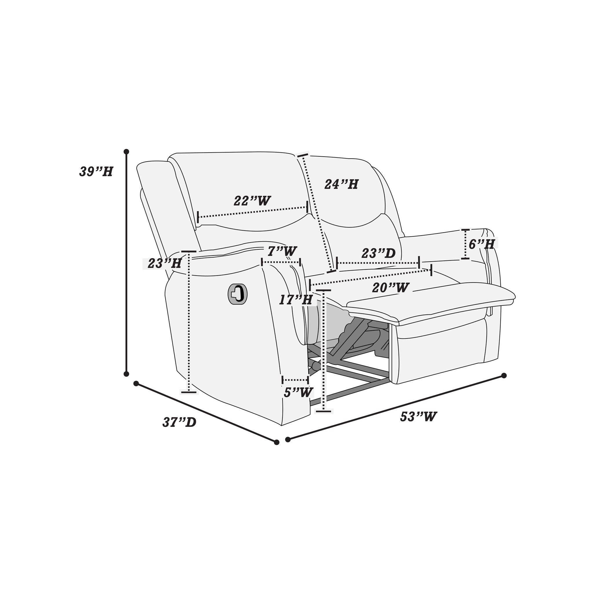 Modern Style Recliner Loveseat With Plush Armrest And Headrest