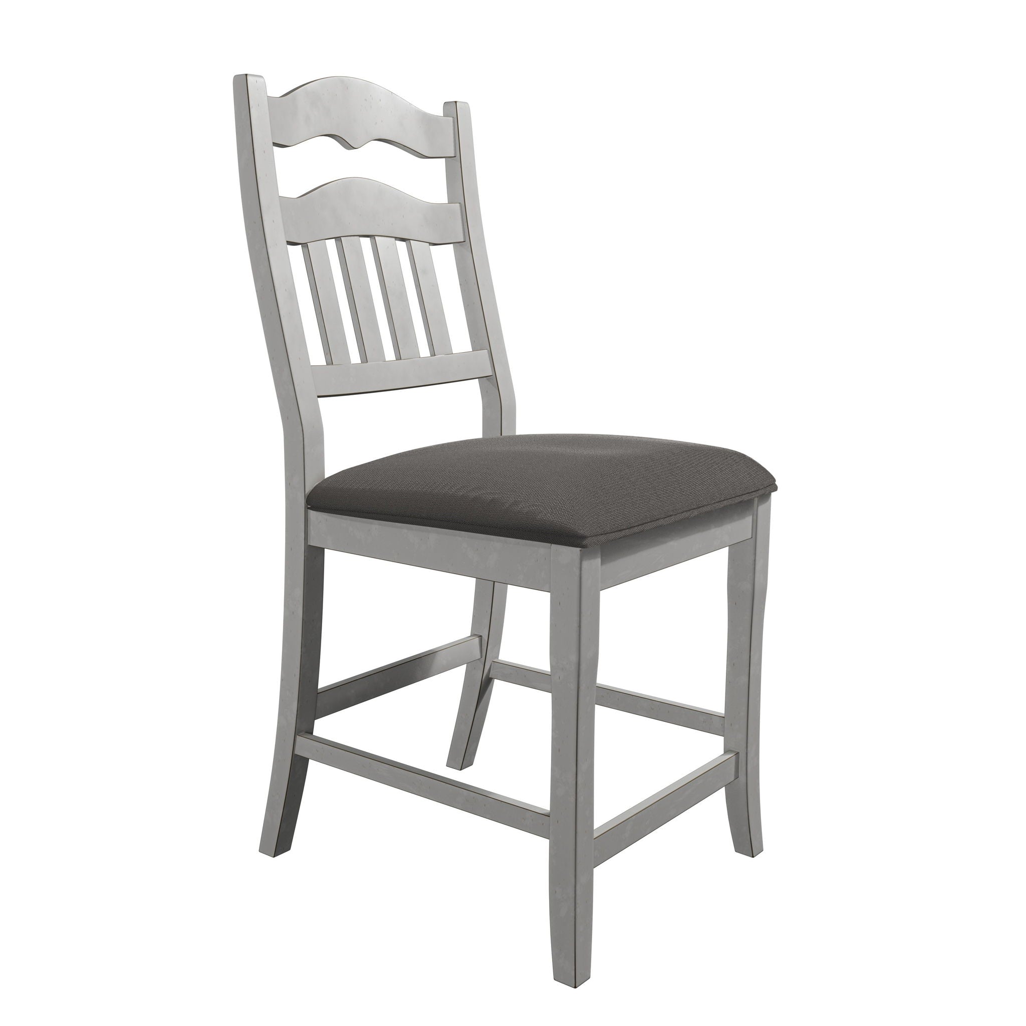 7 Piece Counter Height Dining Set With Storage Base And Ladder Back Chairs - Antique White / Gray