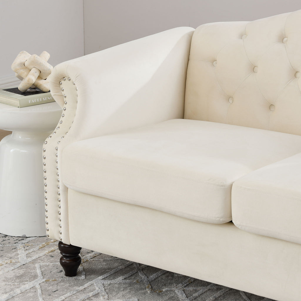 2 Seater Chesterfield Sofa With Rolled Arms And Nailhead Trim For Living Room