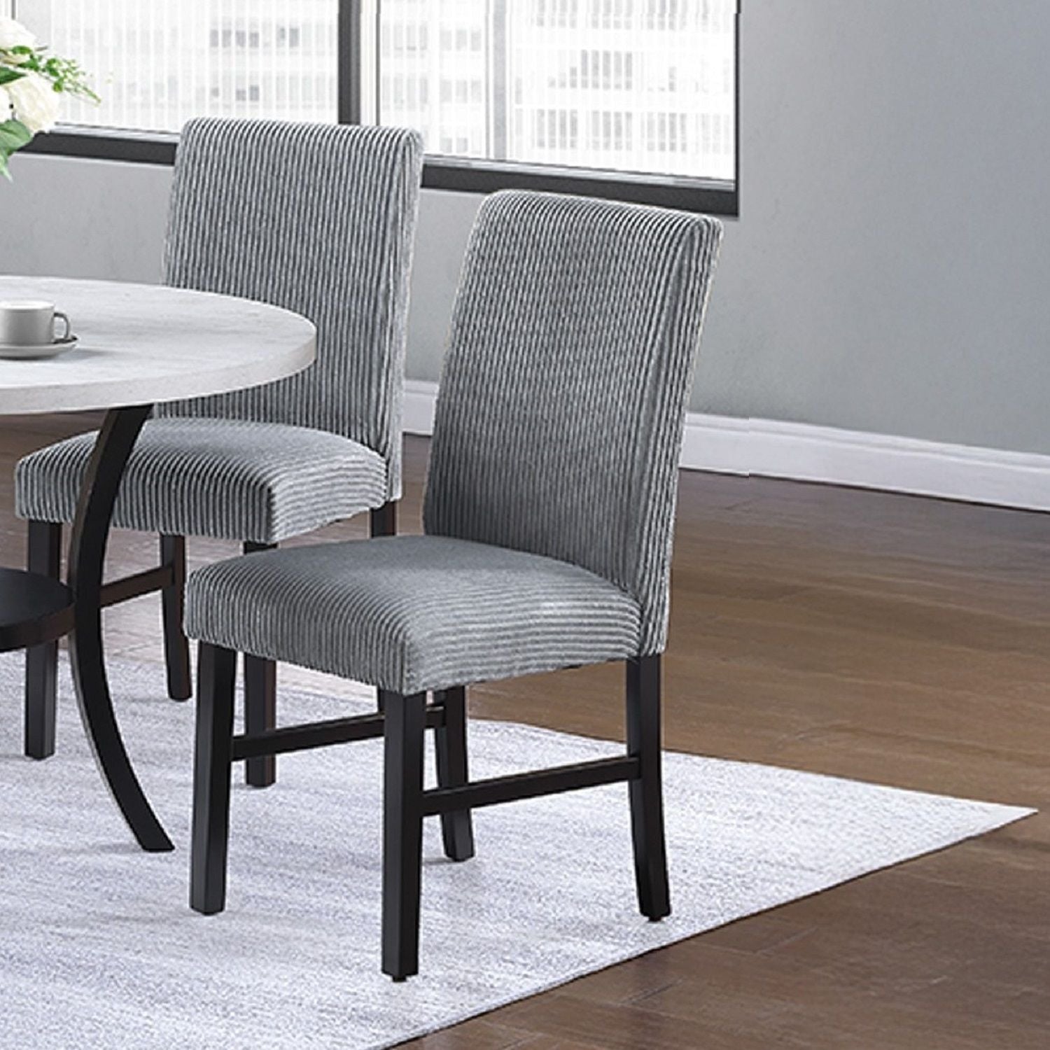 Elegant 5 Piece Dining Set Dark Chairs Top Table With Lower Shelf Kitchen Dining Room