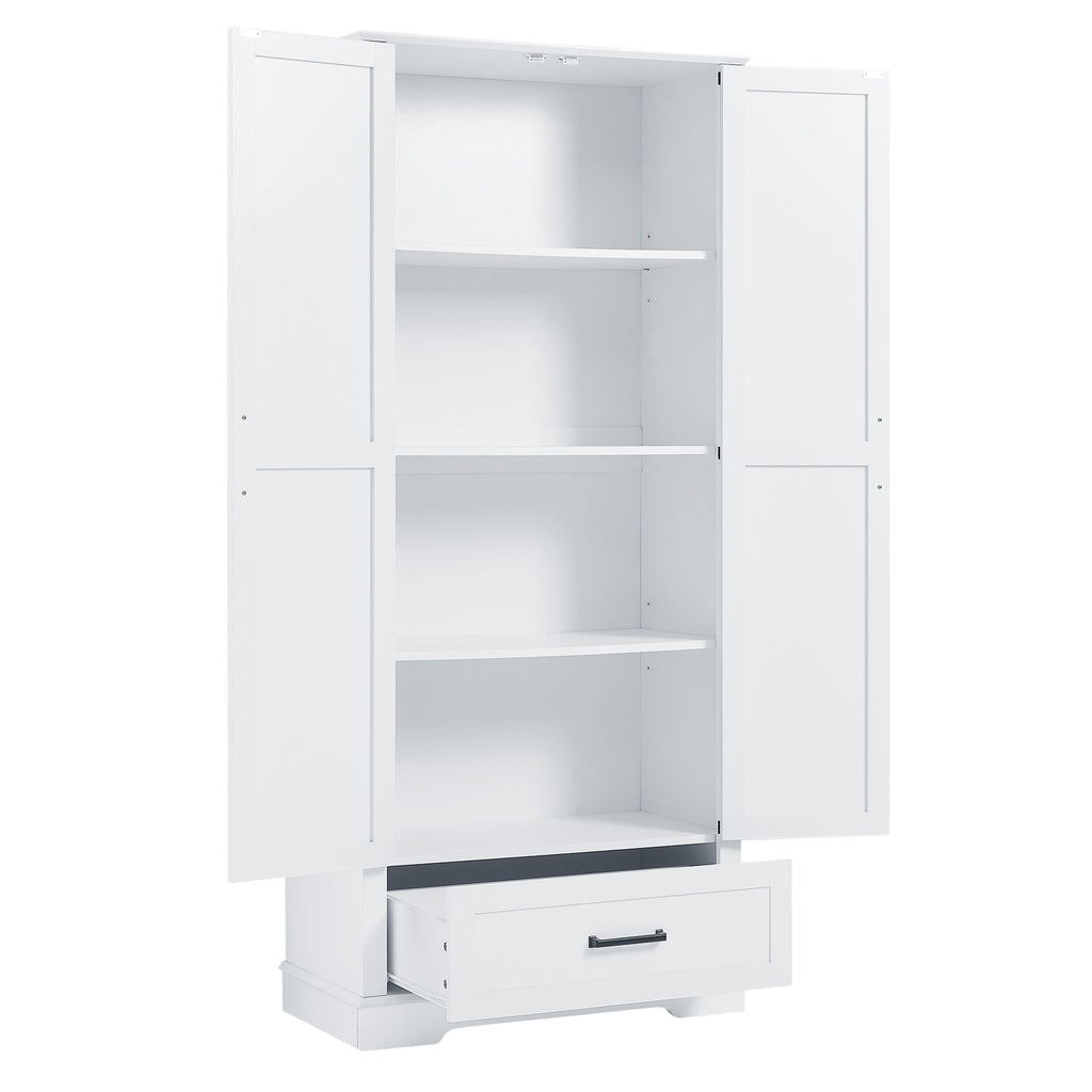 Tall Bathroom Storage Cabinet With 2 Doors And 2 Drawer, Adjustable Shelf - White