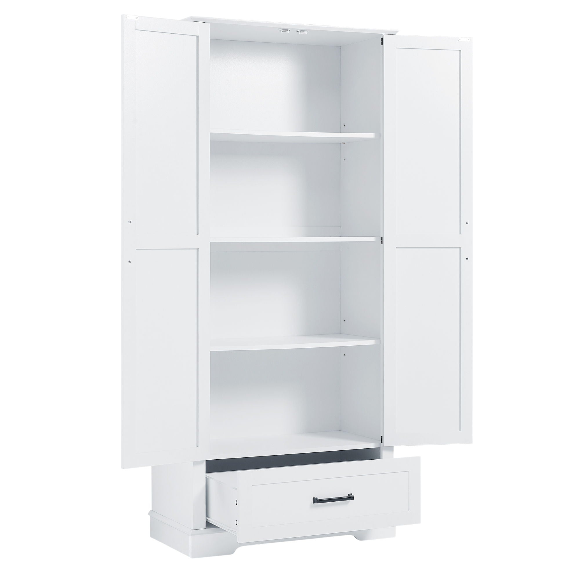 Tall Bathroom Storage Cabinet With 2 Doors And 2 Drawer, Adjustable Shelf - White