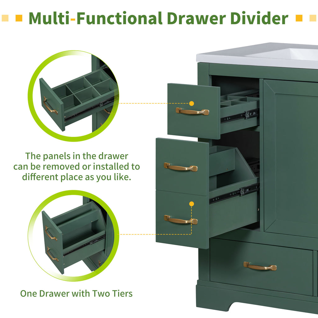 Modern Bathroom Vanity Base Only, 6 Drawer Storage With Adjustable Shelf